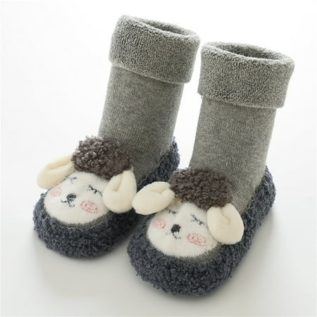 

TOWED22 Baby Boy Girls Toddlers Indoor Animals Slipper Shoes Antislip Socks Booties First Fuzzy Socks Fall Themed Grey