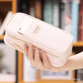 thumbnail image 6 of RNKR Large Capacity Pencil Case, 2 Compartment Pouch Pen Bag for Adults Teen College, Zipper Pouch Office Supplies Stationery, Pink, 6 of 9