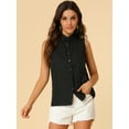 thumbnail image 4 of DARING DIVA Women's Single Breasted Point Collar Sleeveless Shirt L Deep Black, 4 of 6
