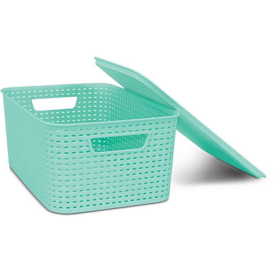 Homz Plastic Wicker Storage Boxes with Lid, Medium - Walmart.com