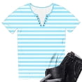 thumbnail image 4 of T Shirt for Women V Neck Henley Short Sleeve Classic Horizontal Striped Print Slim Fit Soft Breathable Comfy Daily Wear Summer Tops, 4 of 6