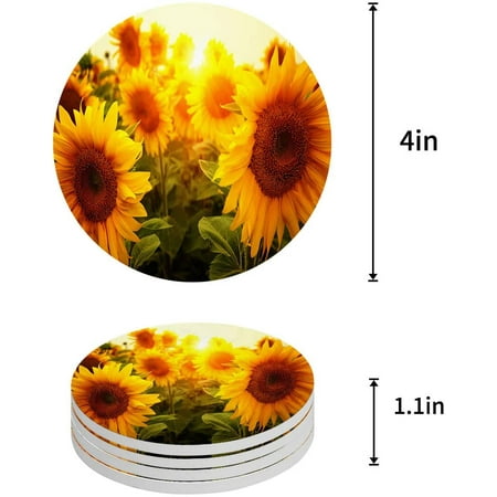 

ZHANZZK Sunflower Set of 8 Round Coaster for Drinks Absorbent Ceramic Stone Coasters Cup Mat with Cork Base for Home Kitchen Room Coffee Table Bar Decor