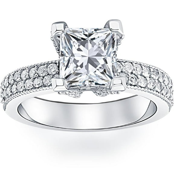 Pompeii Certified 2 7/8ct Princess Cut Pave Lab Grown Diamond Engagement Ring White Gold