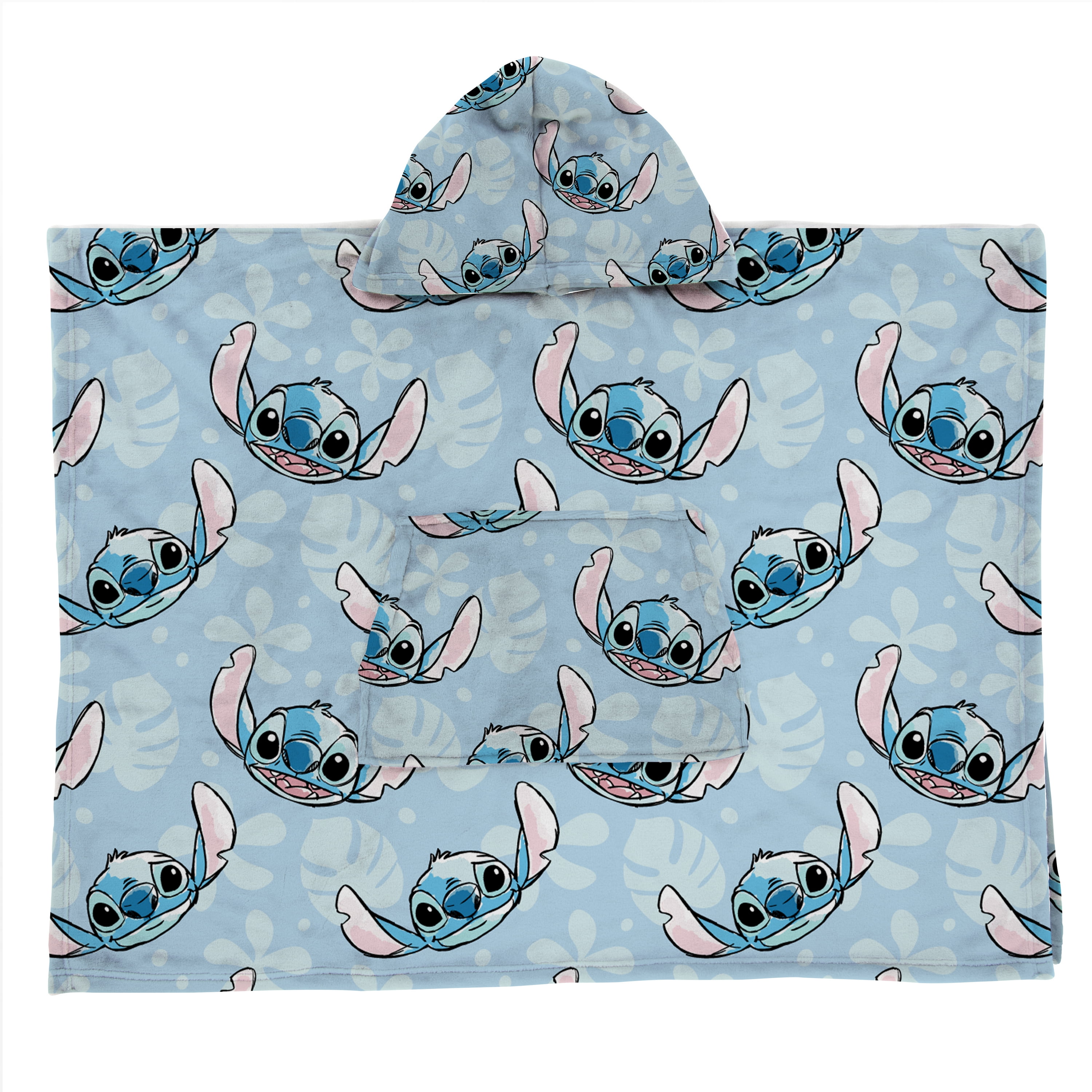 Lilo & Stitch Blue Silk Touch Hooded Poncho Blanket, 30" x 40''