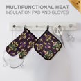 thumbnail image 4 of Yayeee Oven Mitts and Pot Holder Set of 2 Heat Resistant Kitchen Gloves Baking Hot Pad, Gold and Purple Floral Pattern, 4 of 5