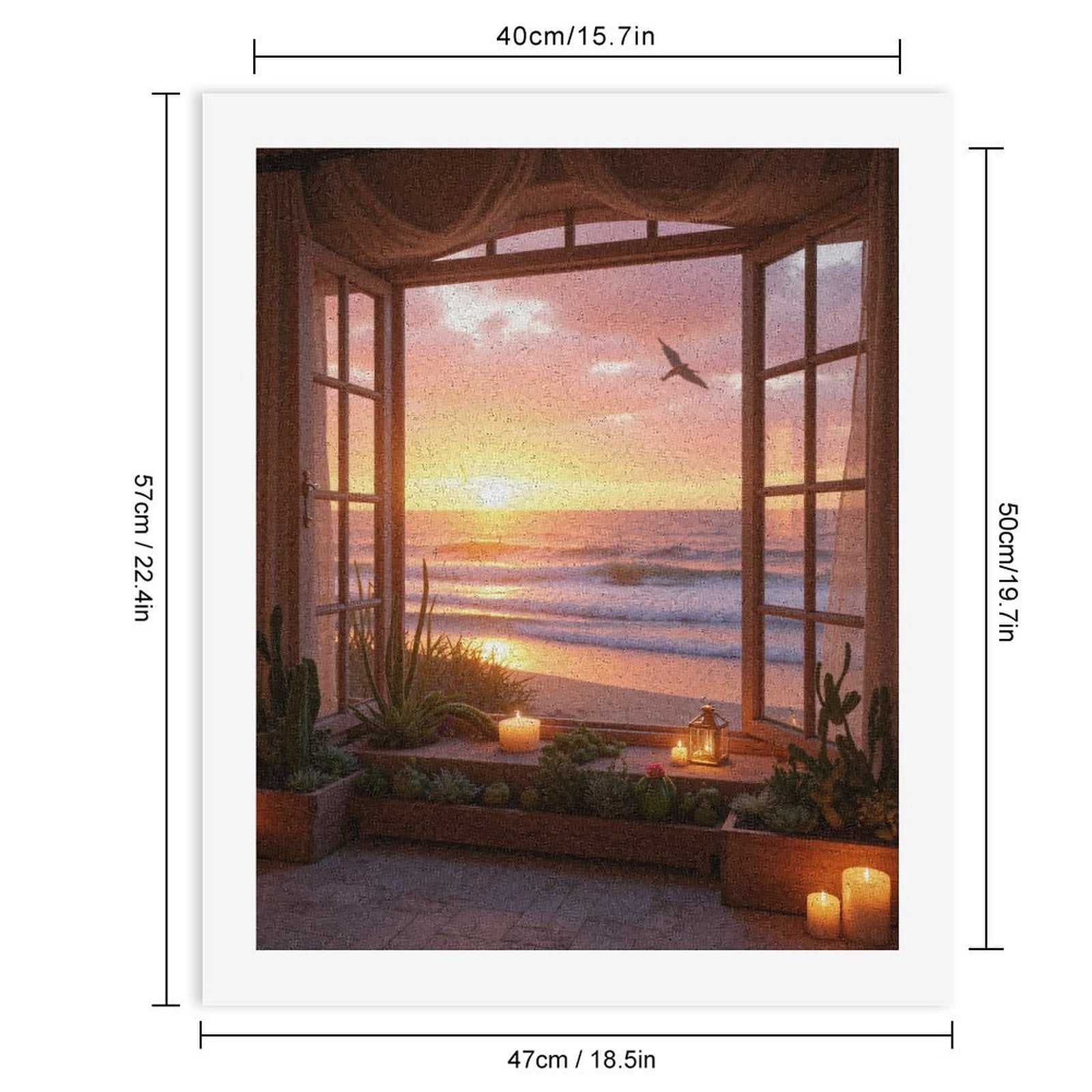 Paint By Numbers Kit for Adults Beginner - DIY Ocean Sunset View Through Window Canvas Painting Kits for Adults, Frameless Paint By Number for Adults for Home Wall Decor 16x20 Inch