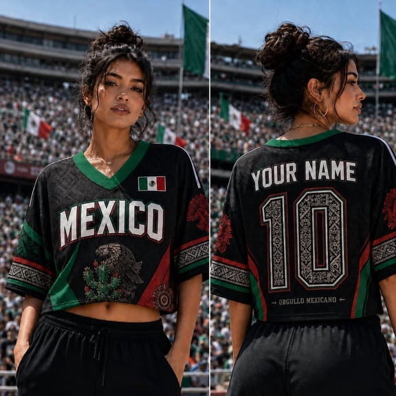 Personalized Mexico Soccer Crop Jersey, Custom Name Number Soccer Fan Shirt, Mexico Inspired Game Day Outfit, Women Soccer Crop Top V1