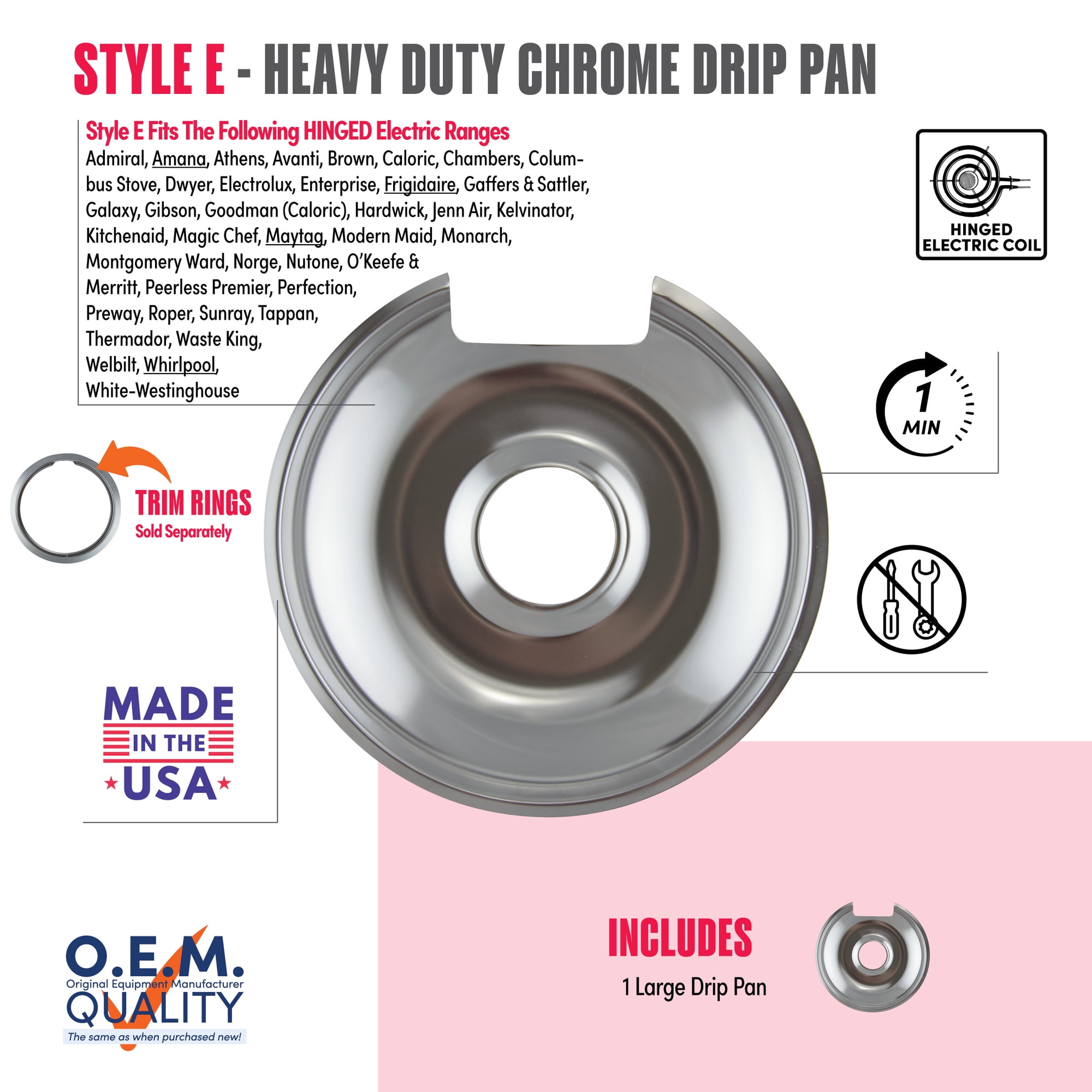 Range Kleen 104A Style E One Large Heavy Duty Chrome Drip Pan