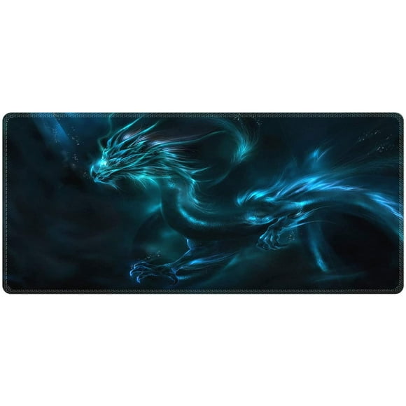 Meffort Inc Extra Large Extended Gaming Desk Mat 34.75 x 15.25 inch Mouse Pad - Blue Dragon