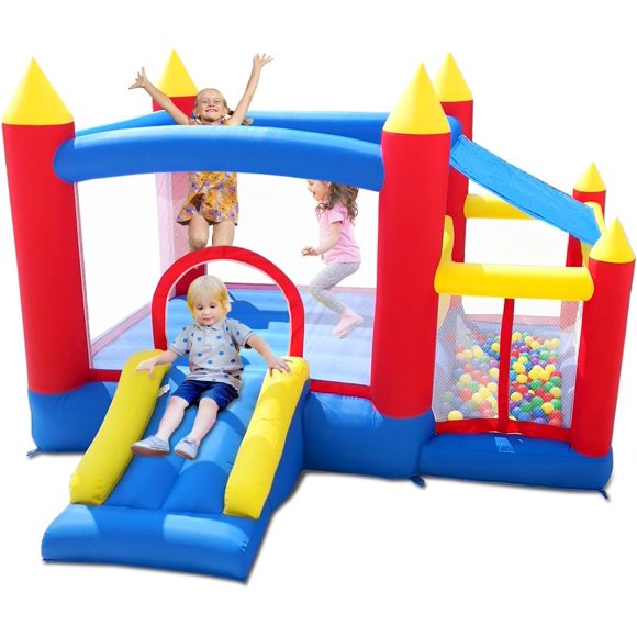 Bouncy Castle with Ball Pit Room for Kids 3-6, Indoor Outdoor Inflatable Bounce House with Slide, Blow Up Jumping Castle with Blower, Ball Pit with Sun Cover, Perfect for Kids Party