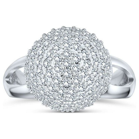 Bling Jewelry Womens Fancy Cocktail Statement Ring with CZ Pave Disco Ball & Split Shank Band Silver