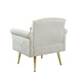 thumbnail image 4 of Accent Chair, Modern Button Tufted Thicked Velvet Upholstered Armchair with Nailhead Arms & Golden Metal Legs, Comfy Leisure Single Sofa Chair with Side Pockets for Living Room Bedroom, White, 4 of 7