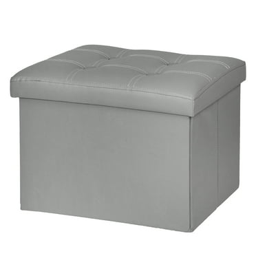 Storage Ottoman Cube - Ottoman as Stool, Foot Rest & Stepping Stool - Folding with Padded Seat Gray