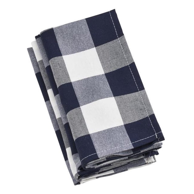 SARO 20 in. Square Buffalo Plaid Check Pattern Design Cotton Napkins - Blue Set of 4