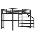 thumbnail image 6 of Queen Loft Bed with Desk and Storage Stairs, Metal Loft Beds with LED Lights, USB Ports, Multifunctional Iron Nets, No Spring Box Needed and Noise-free, Black, 6 of 19