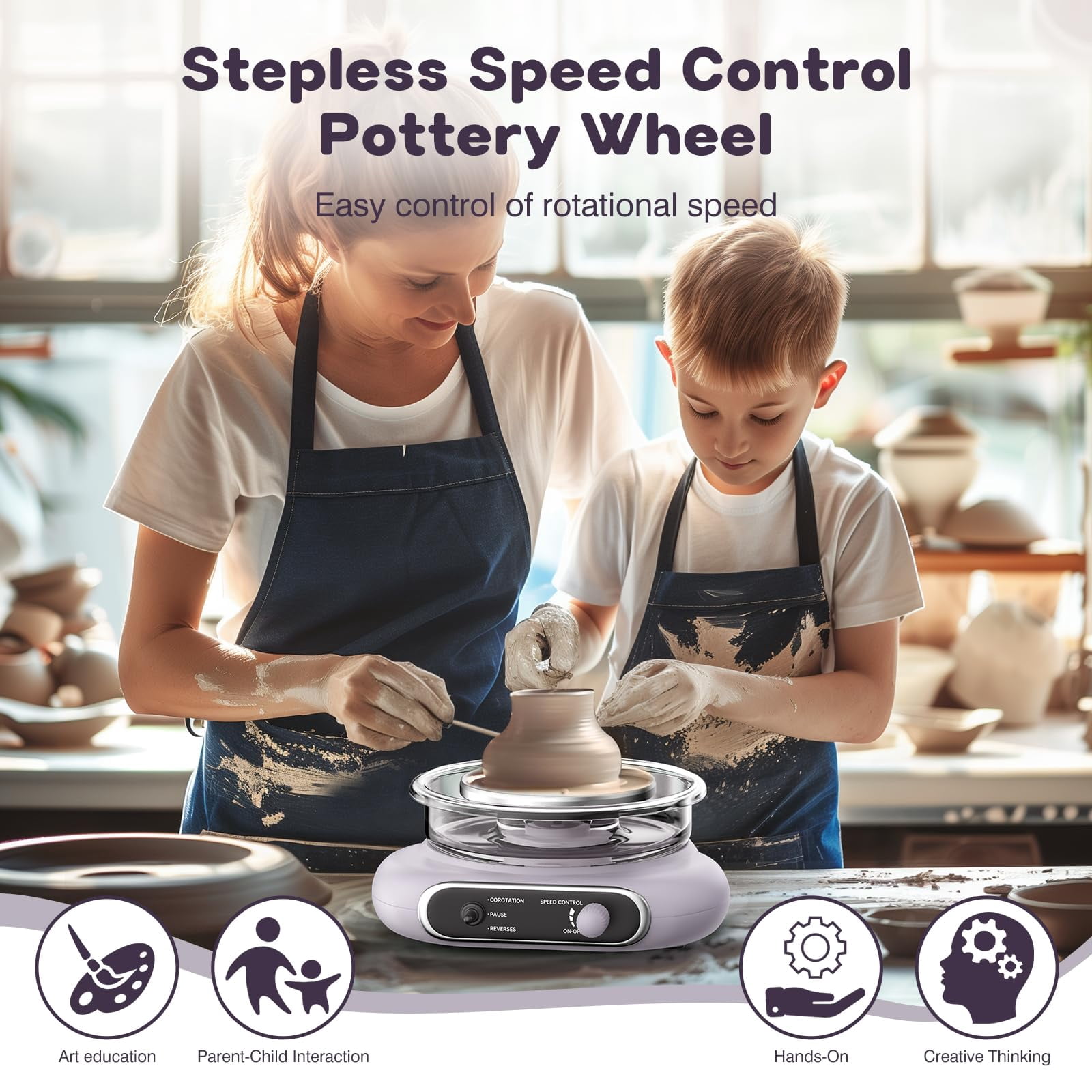 Mini Pottery Wheel Kit - 4.7" Turntable Electric Clay Wheel with Foot Pedal, Adjustable Speed Ceramic Making Machine with 8 Pottery Shaping Tools, Craft Kits for Kids