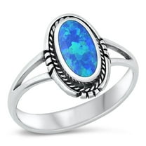 CHOOSE YOUR COLOR Bali Cocktail Blue Simulated Opal Ring .925 Sterling Silver Band CZ Female Size 8