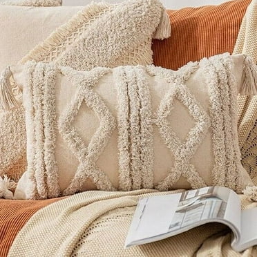 Soft Plush Short Wool Velvet Decorative Throw Pillow Cover 12x20 Beige Square