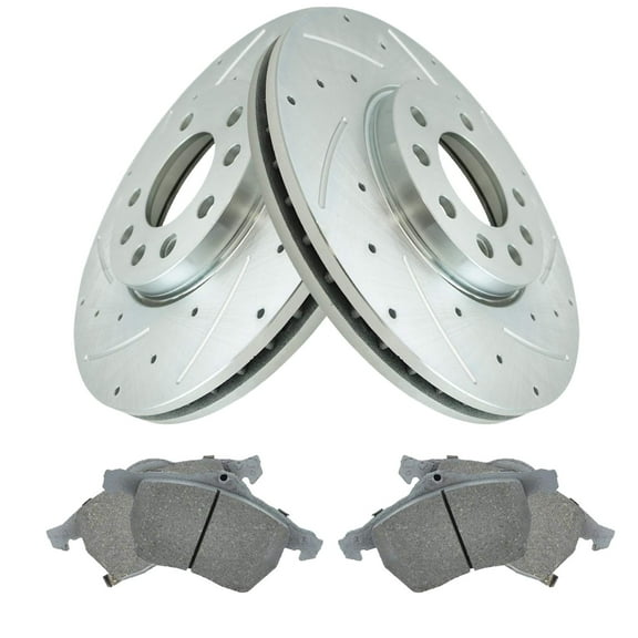 TRQ Front Posi Ceramic Brake Pad Performance Drilled Slotted Zinc Coated Rotors