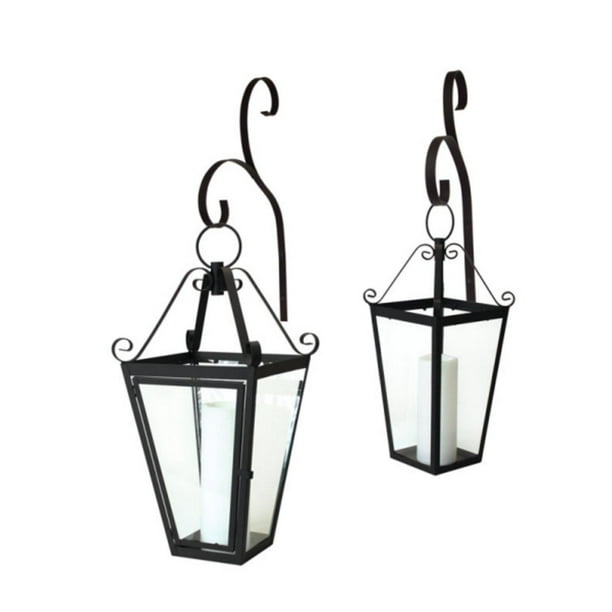Set Of 2 Antique Style Black Hanging Lantern With Wall Hooks 25 5 19 Walmart Com Walmart Com