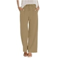 thumbnail image 6 of Womens Linen Pants Straight Leg Casual Trousers with Pockets Casual Lightweight Drawstring Elastic Waist Pants Lounge Wear, 6 of 8