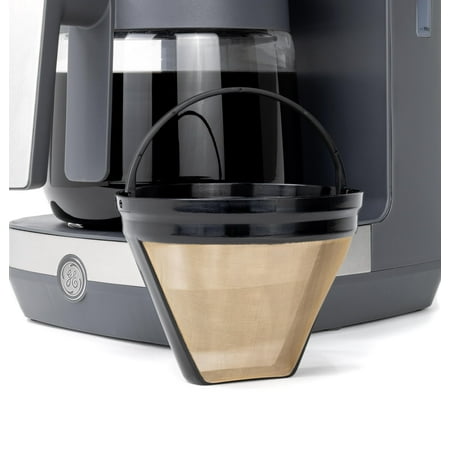 GE - 12 Cup Programmable Coffee Maker with Adjustable Keep Warm Plate and Glass Carafe - Stainless Steel
