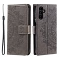 thumbnail image 2 of Wallet Case Compatible with Samsung Galaxy S24 PU Leather, Mandala Flower Floral Embossed Stand Feature with Wrist Strap and 3-Slots ID & Credit Cards Pocket Magnetic Clasps - Gray, 2 of 7