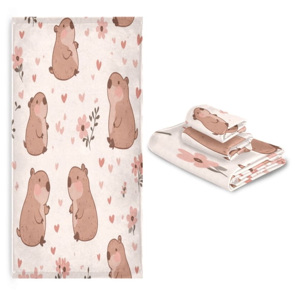 3 Pack Towel Set with Bath Towels, Hand Towels & Washcloths for Everyday Use Cute Capybaras
