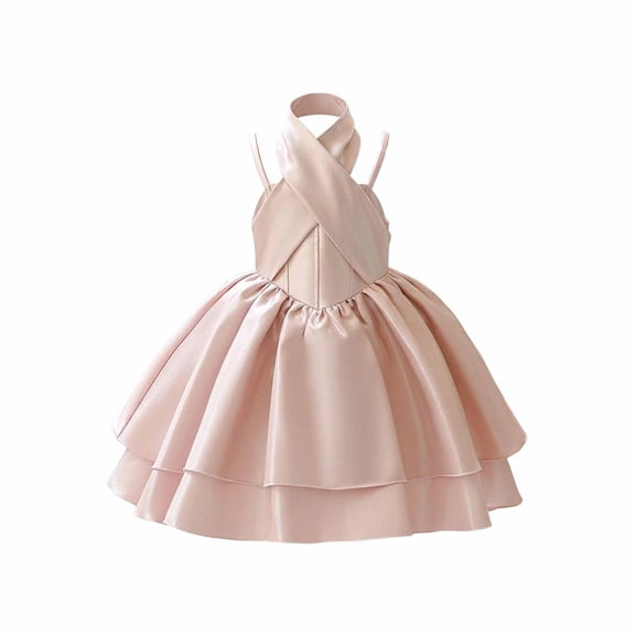 Glisme Girls Dress Sleeveless Cartoon Pattern Crewneck Gown Adorable Toddler Playsuit 3-4 Years Pink
