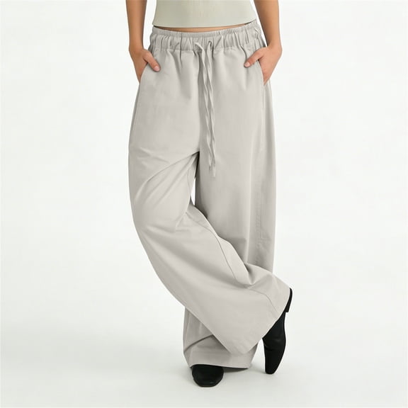 Women's Plus Size Elastic Drawstring Harem Pants, Wide Leg Loose Fit Lounge Pants, Casual Comfortable Trousers for Everyday Wear, Loungewear and Relaxed Style Beige L