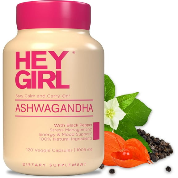 Hey Girl Ashwagandha Capsules - Ashwagandha Root Powder with Organic Black Pepper - Ashwagandha Supplements Vitamin for Mood Support, 1005mg, 120 Pills