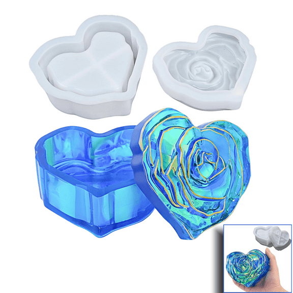 Heart Jar Resin Mold with Lid, Epoxy Resin Storage Box Casting Molds, DIY Jewelry Candy Container Candle Vessel Silicone Molds