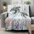 thumbnail image 2 of Coastal Turtle Blanket Soft Cozy Warm Throw Blanket for Couch, Plush Fuzzy Flannel Fleece Blankets for Sofa, Ocean Starfish Coral Nautical Octopus Bed Blankets Lightweight Gifts for Women, 30"x40", 2 of 9