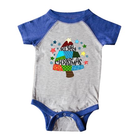 

Inktastic Merry Christmas Patchwork Quilting Tree Gift Baby Boy or Baby Girl Bodysuit