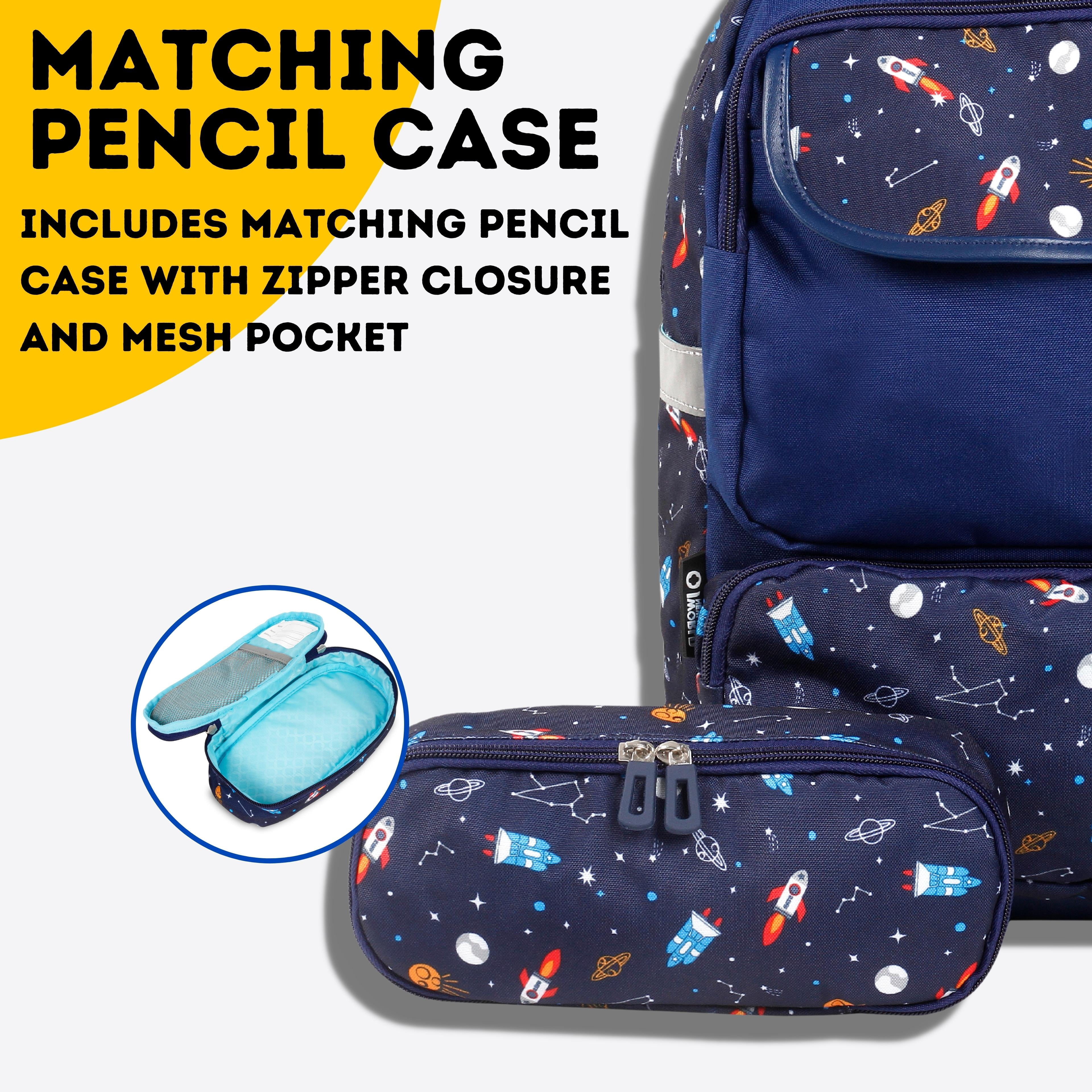 J World Boys Sprout Kids 15" Backpack with Pencil Case for School, Spaceship