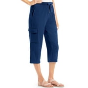 Collections Etc Drawstring Cargo Pocket Knit Casual Capri Pants