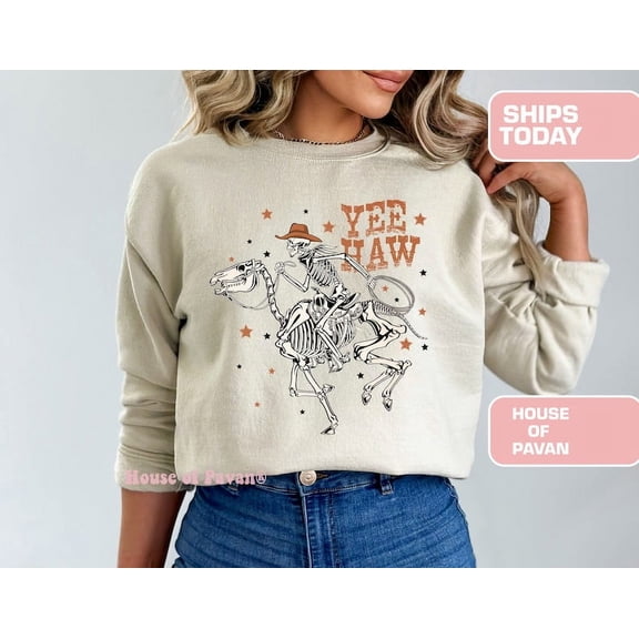 Yeehaw Cowboy Sweatshirt, Western Rodeo Crewneck for Women, Oversized Halloween Country Shirt