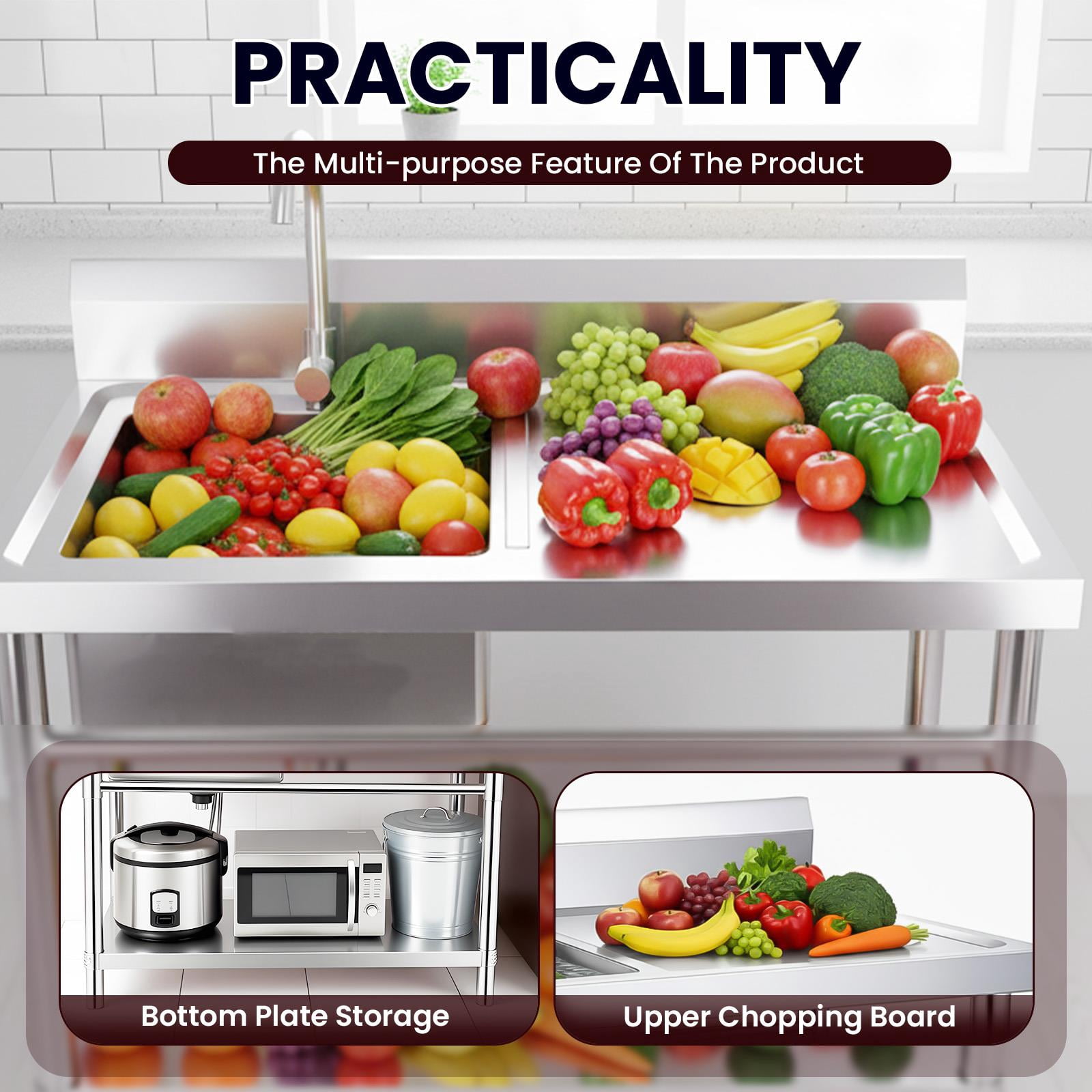 Tanfengu 31.5in Stainless Steel Kitchen Sink, 24x18in Single Bowl Sink, 8in Thick Drop In Washing Sink for Kitchen Food Cleaning & Daily Washing