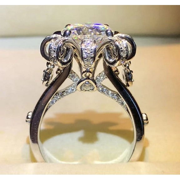 New Drop Engagement Ring 3Ct Lab Created Diamond Women's14K White Gold Plated Silver