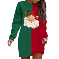thumbnail image 3 of Christmas Long Hoodies for Women 2025 Long Sleeve Color Block Graphic Hooded Sweatshirt Hoodie Dress Pullover Tops, 3 of 5