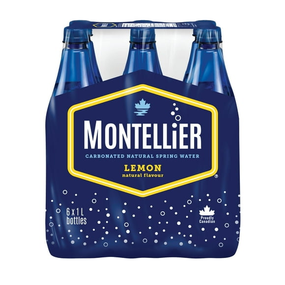 Montellier Lemon Carbonated Natural Spring Water 6 x 1 L, Bottles, 6 x 1 L