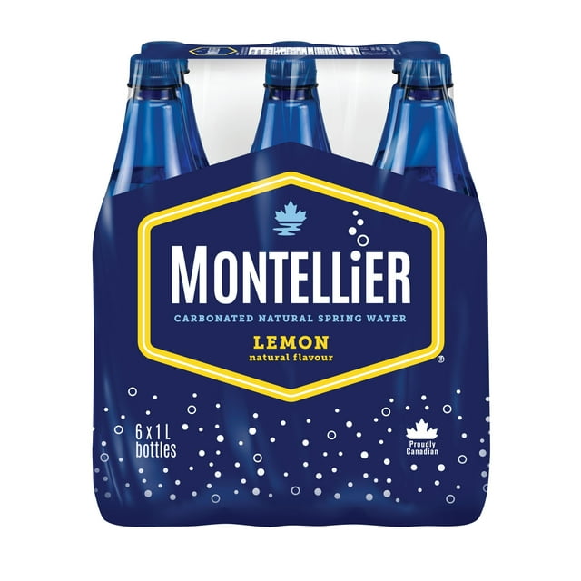 Montellier Lemon Carbonated Natural Spring Water 6 x 1 L, Bottles