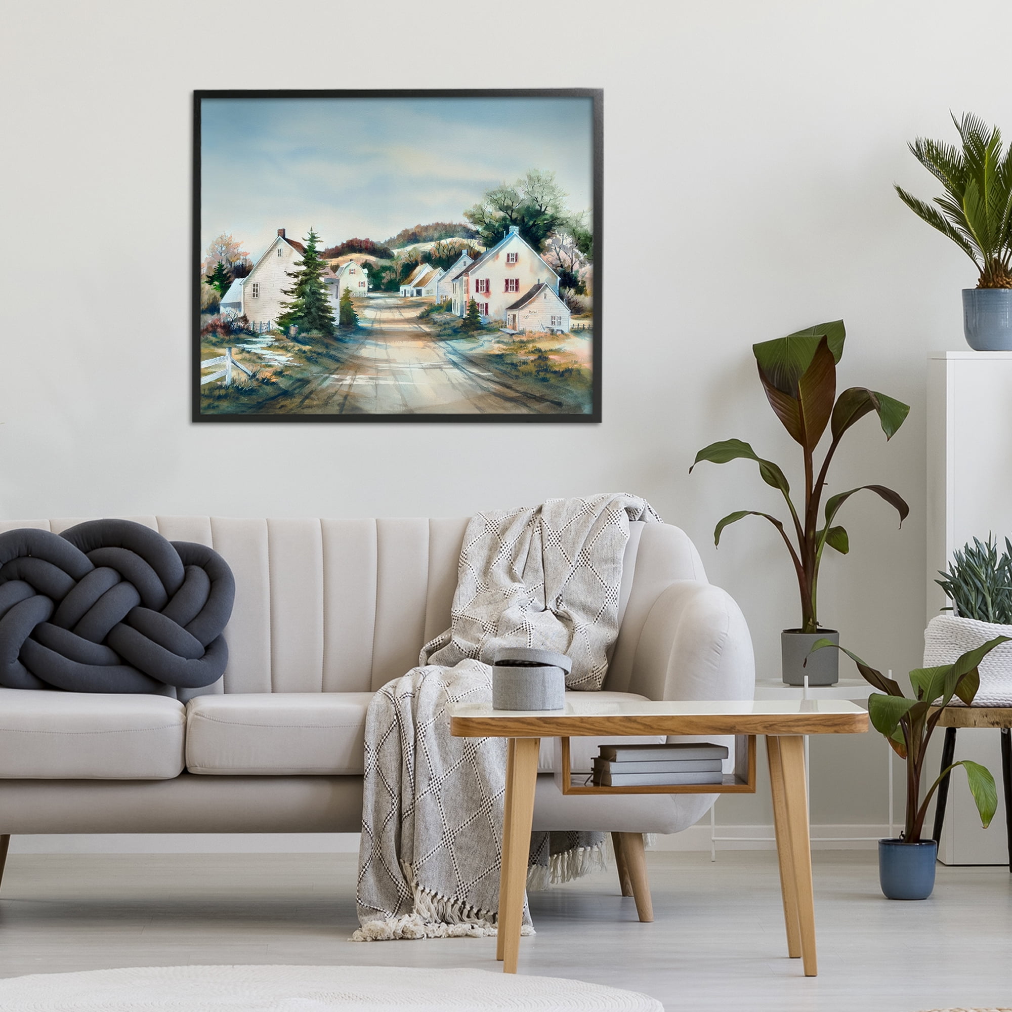 Stupell Industries Tranquil Village Road & Houses Black Framed Giclee Art, design by Owen Wexler
