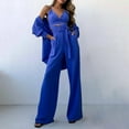 thumbnail image 2 of Lovskoo 2024 Women's 3 Piece Outfits Sets Button Front Jackets Lace Up Cami Tops and Straight High Waist Wide Leg Pants Blue, 2 of 7