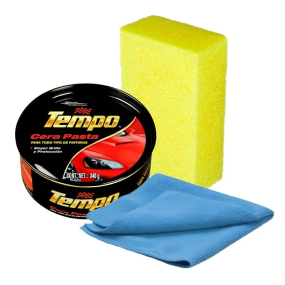 Cera Pasta Tempo todo tipo pinturas 340g + esponja + paño