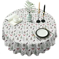 Christmas Forest Pattern Round Tablecloth 60"x60",Wrinkle Wipeable Table Cloth for Kitchen Dining Room Picnic Patio Party
