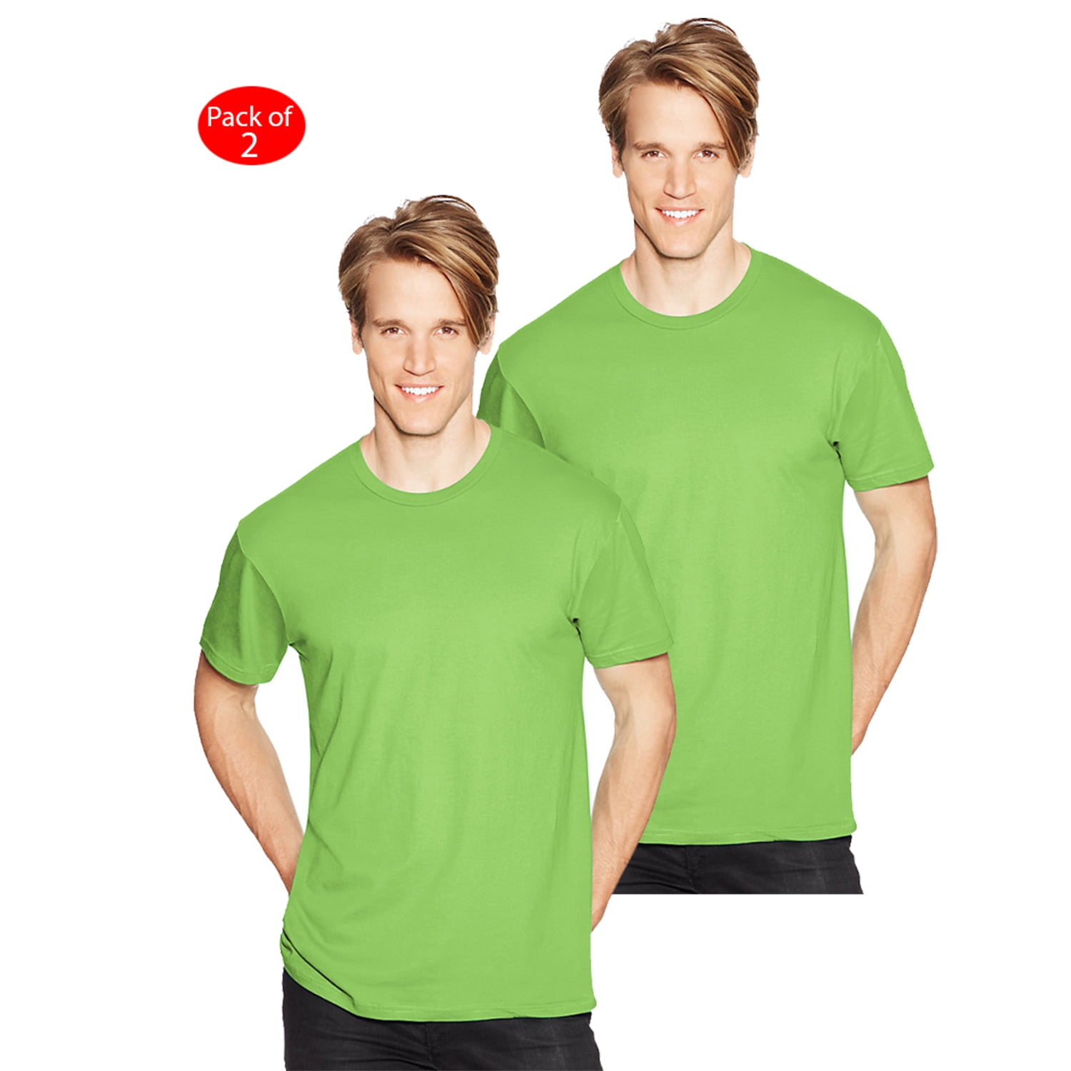 Pack of 4 2 Lime / 2 Smoke Grey Hanes Mens Comfortsoft T-Shirt S 