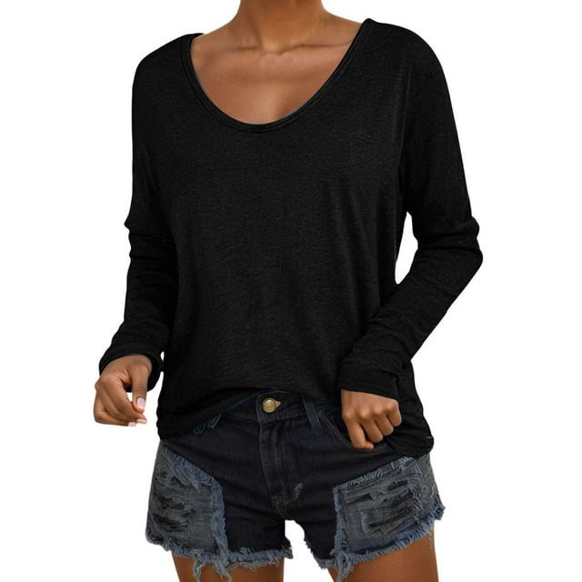Top de manga larga con hombros al aire para mujer - Blusa con tirantes y corte asimétrico - Poliéster y spandex - Tallas S-XXXL