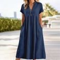 thumbnail image 2 of XIAONU Womens Casual Midi Dress Short Sleeve V Neck Loose Pocket Vacation Sundress, 2 of 4