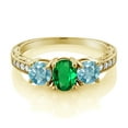 thumbnail image 2 of Gem Stone King 2.42 Ct Oval Green Nano Emerald Blue Zircon 18K Yellow Gold Plated Silver Moissanite Ring (Size 9), 2 of 4